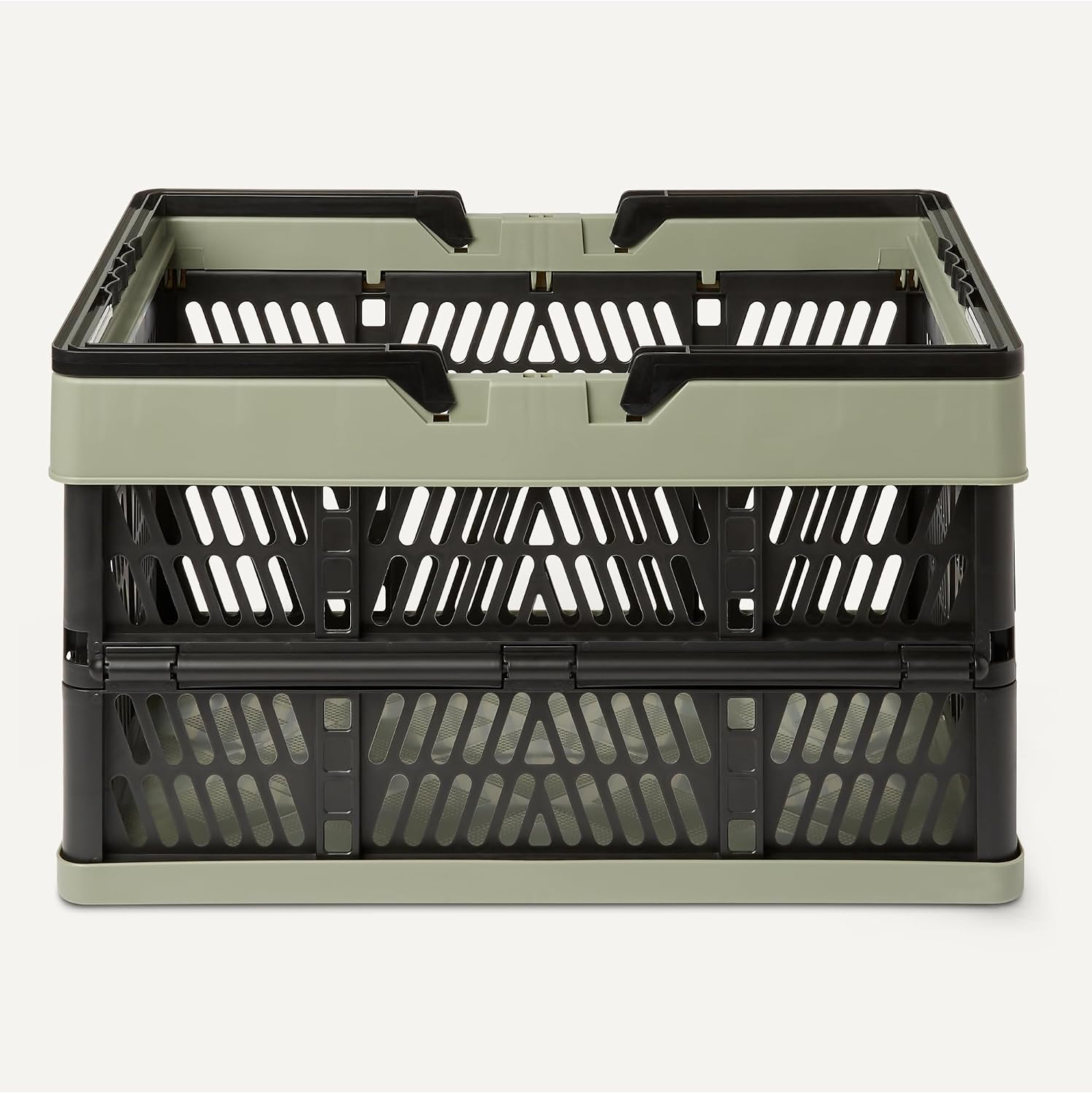 Collapsible Plastic Grocery Shopping Baskets with Ergonomic Handles, Stackable, 6.6 Gallon Capacity, Green, 3 Pack