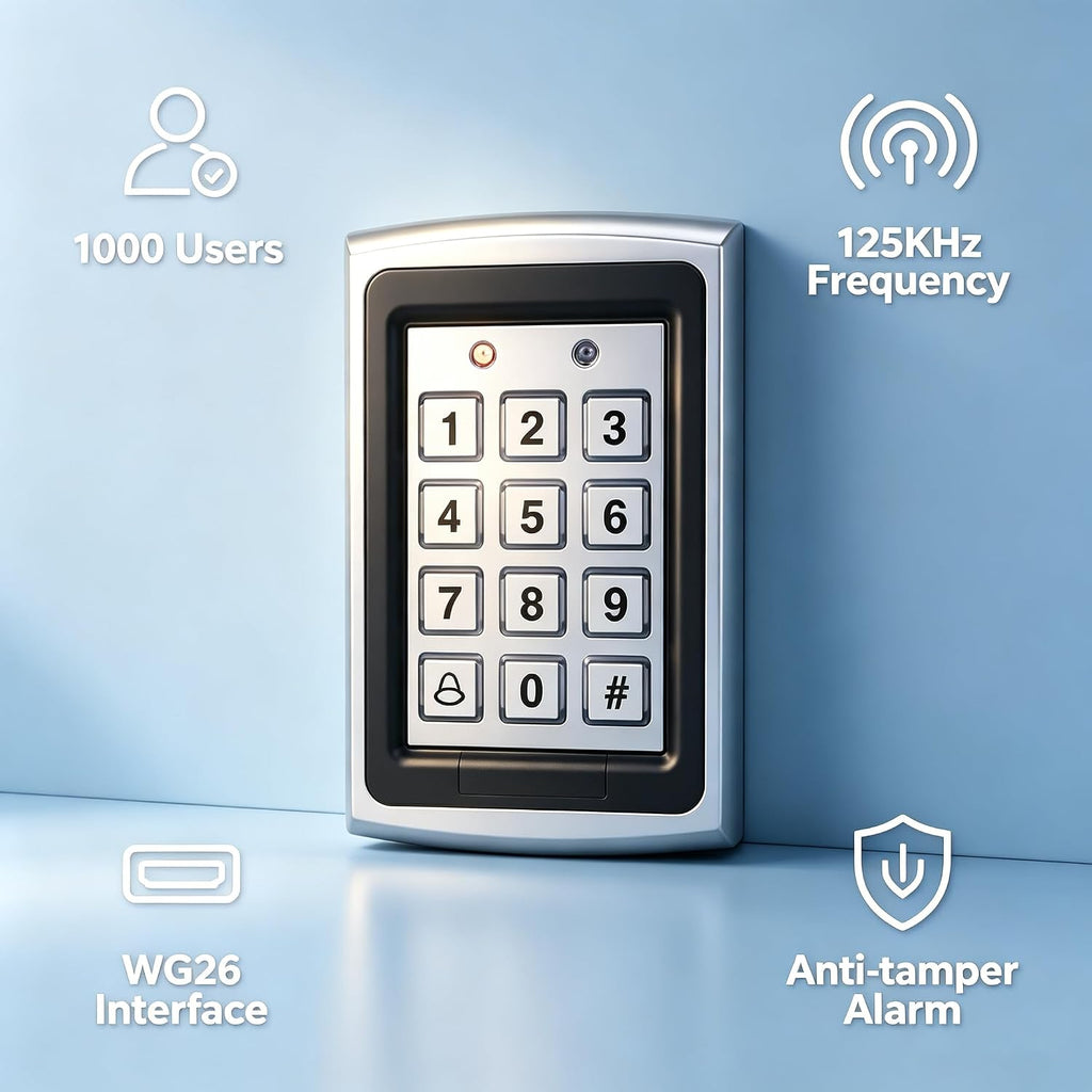 RFID Keypad Access Control Kit with Aluminum Alloy Strike Lock | Zinc Alloy Keypad, 12V 3A Power Supply, Exit Button