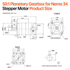 YEJMKJ Ratio 50:1 Planetary Gearbox for Nema 34 Stepper Motor 85-134mm
