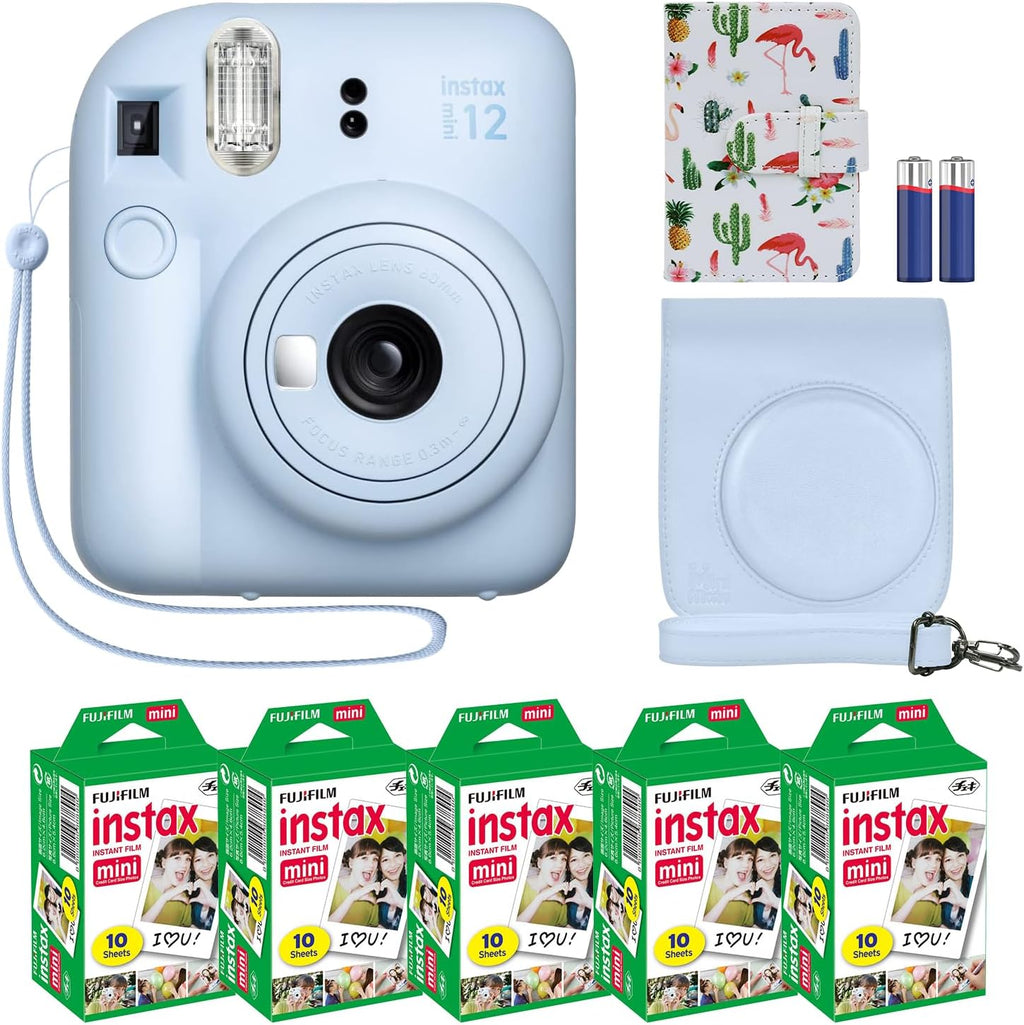 Instax Mini 12 Instant Camera + MiniMate Accessory Bundle & Compatible Custom Case + Fuji Instax Film Value Pack (50