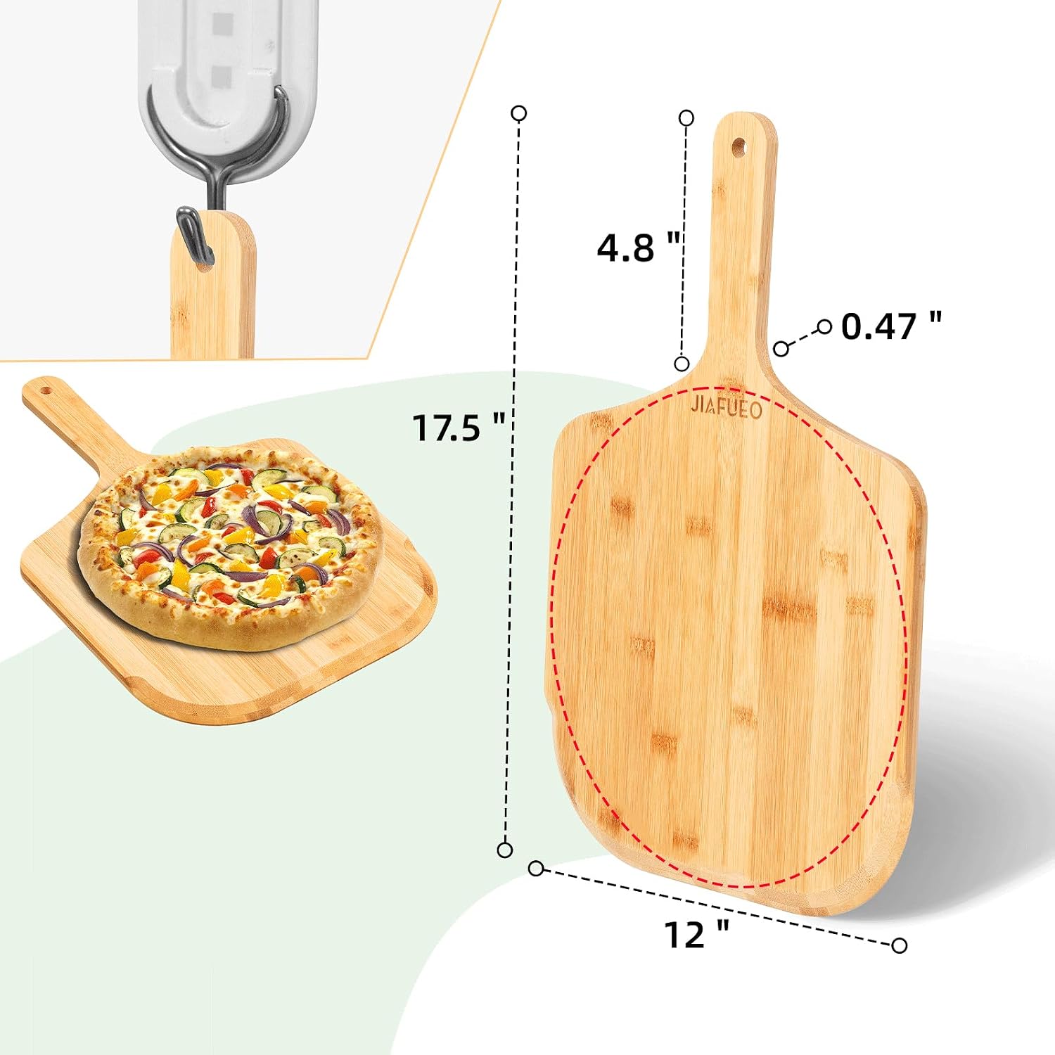 Pizza Peel 12 inch, Bamboo Pizza Paddle Spatula