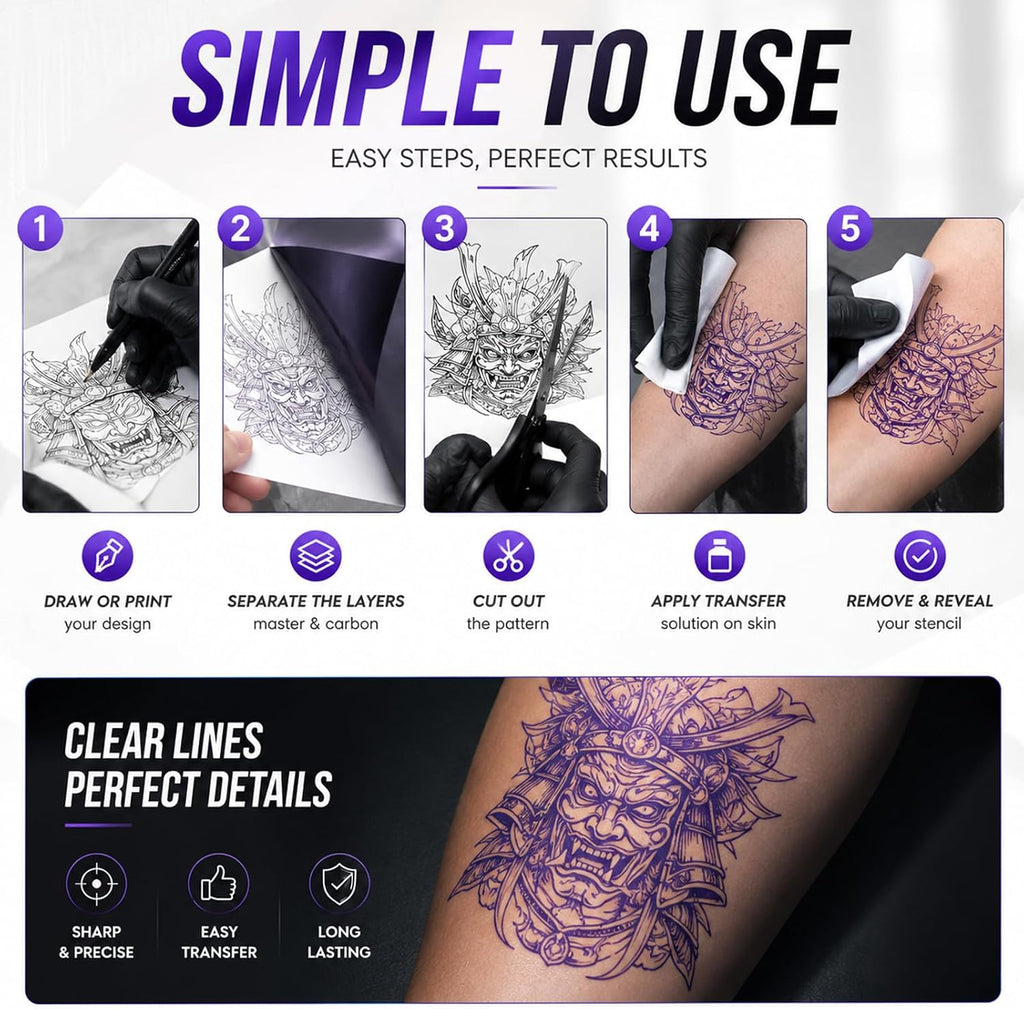Tattoo Transfer Paper 50 Sheets - Stencil Paper 4-Layer 8.5" x 11" Professional Thermal Transfer Paper for Tattoo