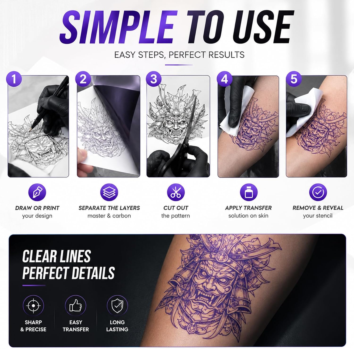 Tattoo Transfer Paper 50 Sheets - Stencil Paper 4-Layer 8.5" x 11" Professional Thermal Transfer Paper for Tattoo