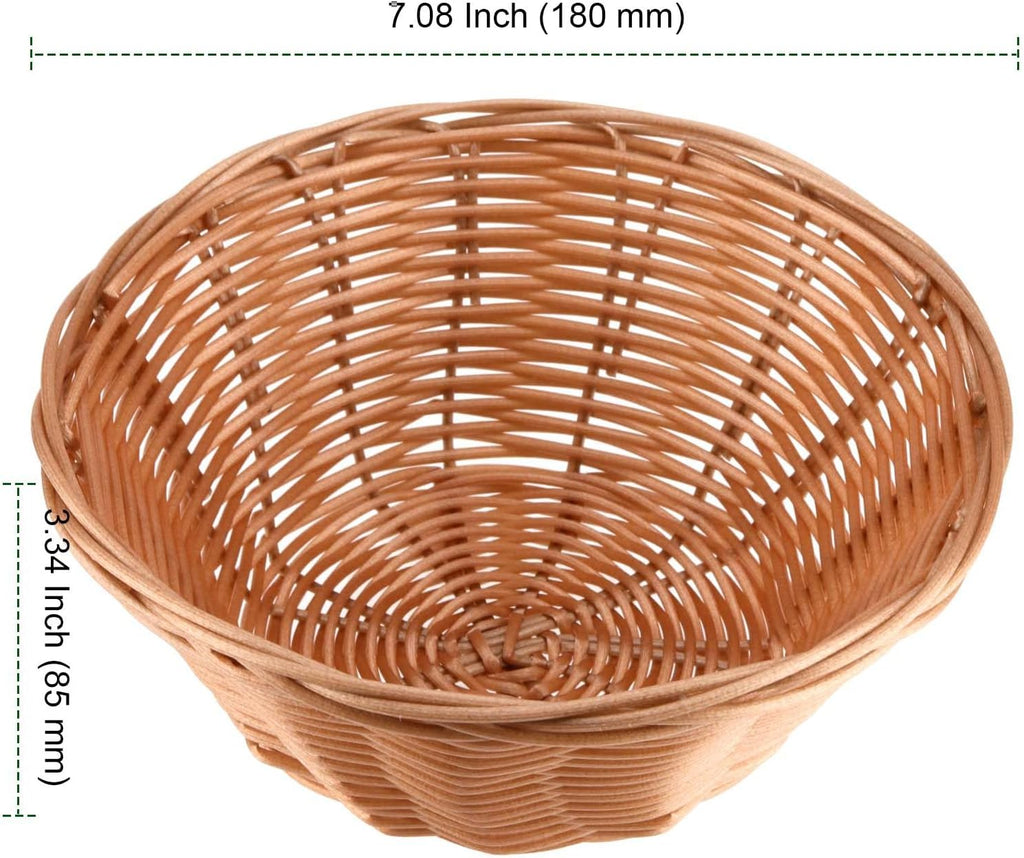 16 Pcs Bread Baskets Bulk, 7 Inch Plastic Round Basket Bread Serving Baskets, Brown Small Woven Baskets for Food