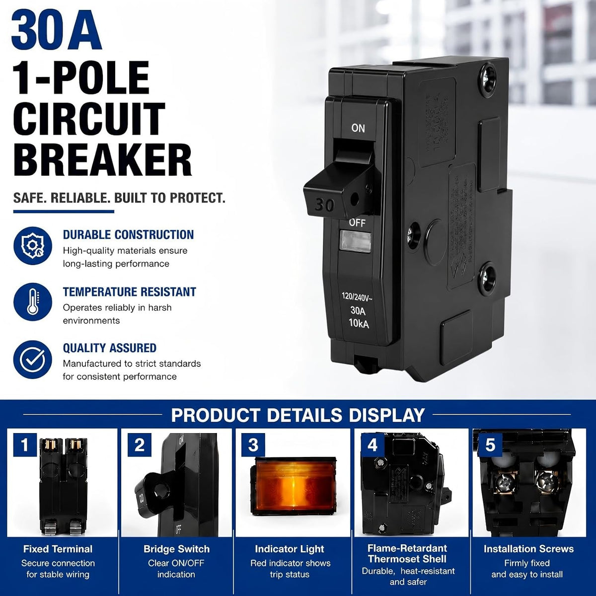 1-Pole 30 Amp Circuit Breaker, Compatible with QO130, for QO Load Centers