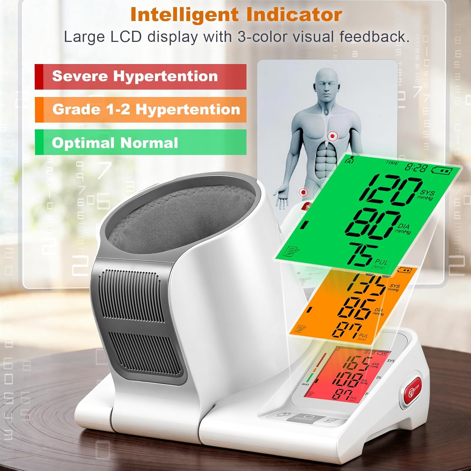 Barrel-Type Blood Pressure Monitor, One-Touch Upper Arm Blood Pressure Monitors for Home Use, Auto-Fit Wide Range