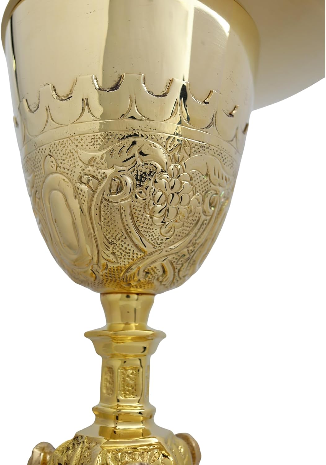 Embossed Brass Chalice and Paten Set, Catholic Church Communion Supplies, 9.5 x 5.5 Inch Goblet with 5” Diameter Plate