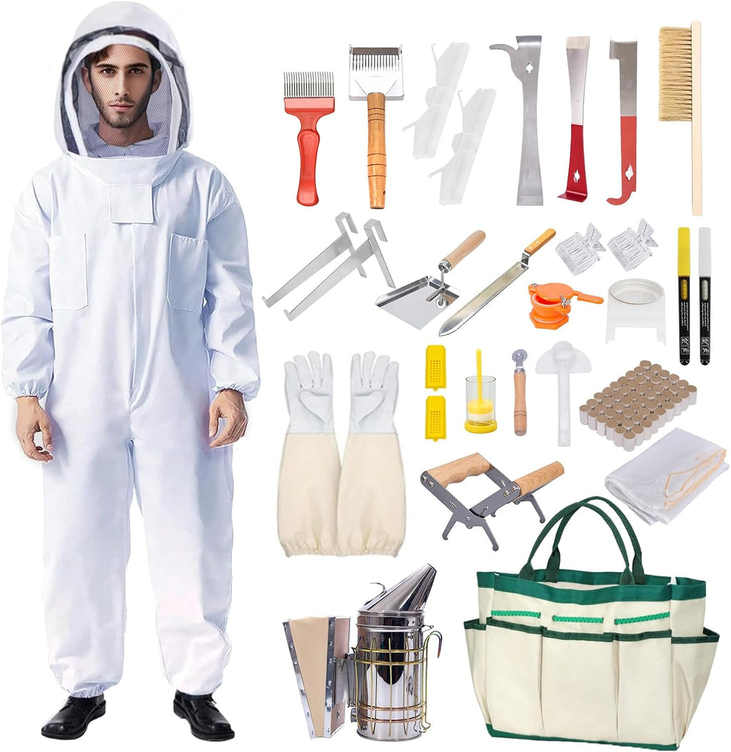 31Pcs Beekeeping Supplies Starter Kit with Bee Suit – Includes Bee Smoker, Beehive Frame Holder, Frame Grip, Hive