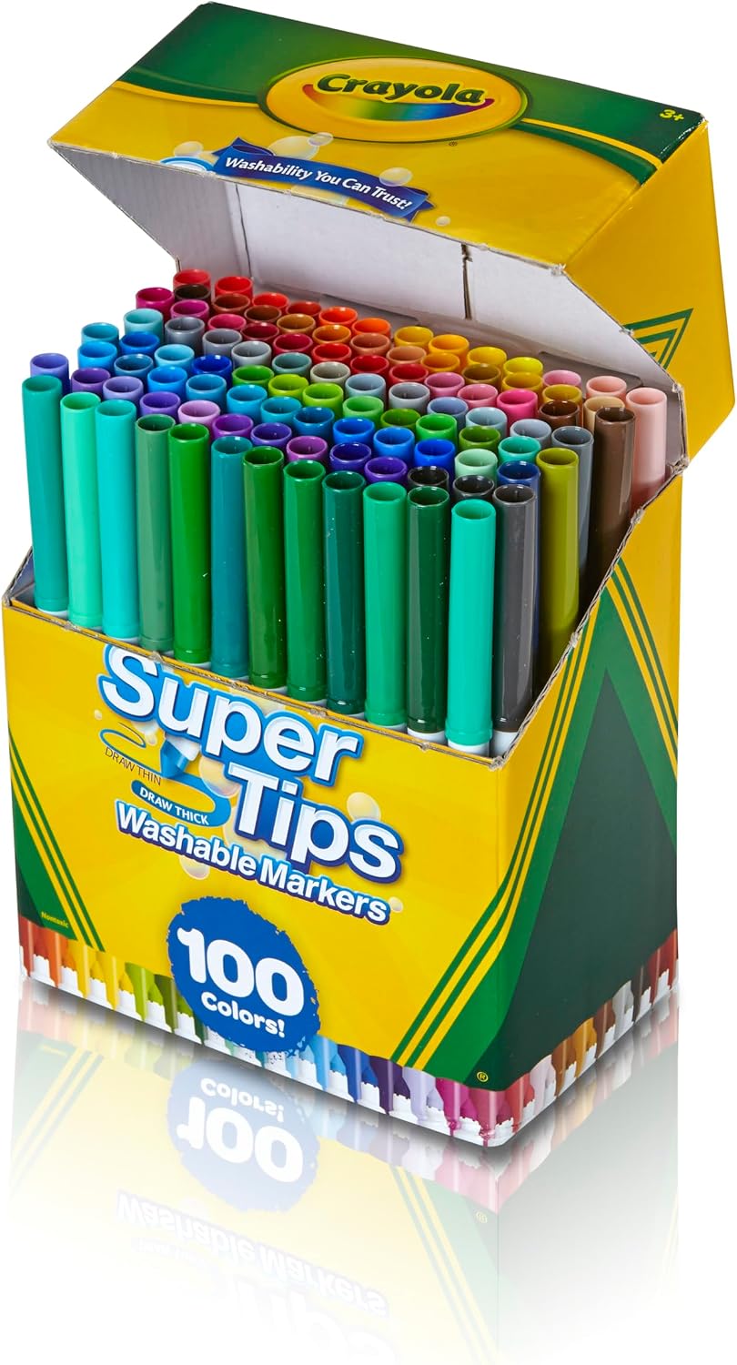 Super Tips Marker Set (100ct), Fine Point Washable Markers, Teacher Must Haves, Back to School Supplies for Kids &