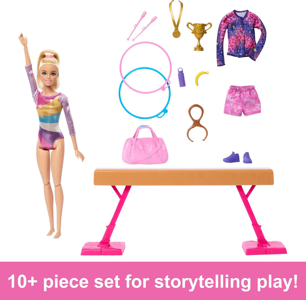 Barbie Gymnastics Doll & Accessories, Playset with Blonde Fashion Doll, C-Clip for Flipping Action, Balance Beam