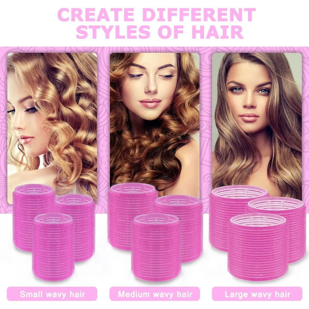 Self Grip Hair Rollers Set, 18 Rollers in 3 Sizes with Clips | Includes 10 Clips, Rat Tail Comb and Storage Bag; Adds