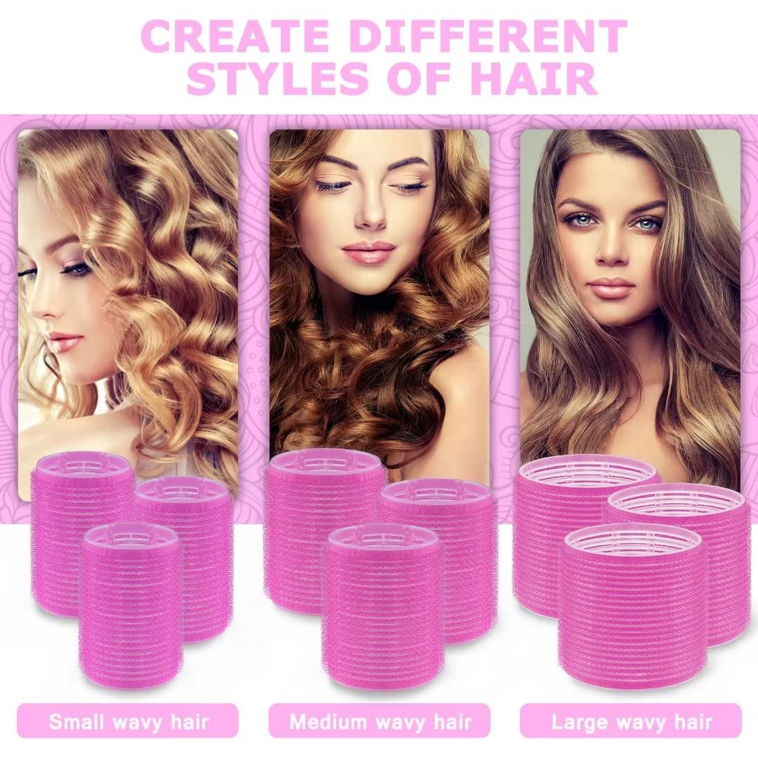 Self Grip Hair Rollers Set, 18 Rollers in 3 Sizes with Clips | Includes 10 Clips, Rat Tail Comb and Storage Bag; Adds