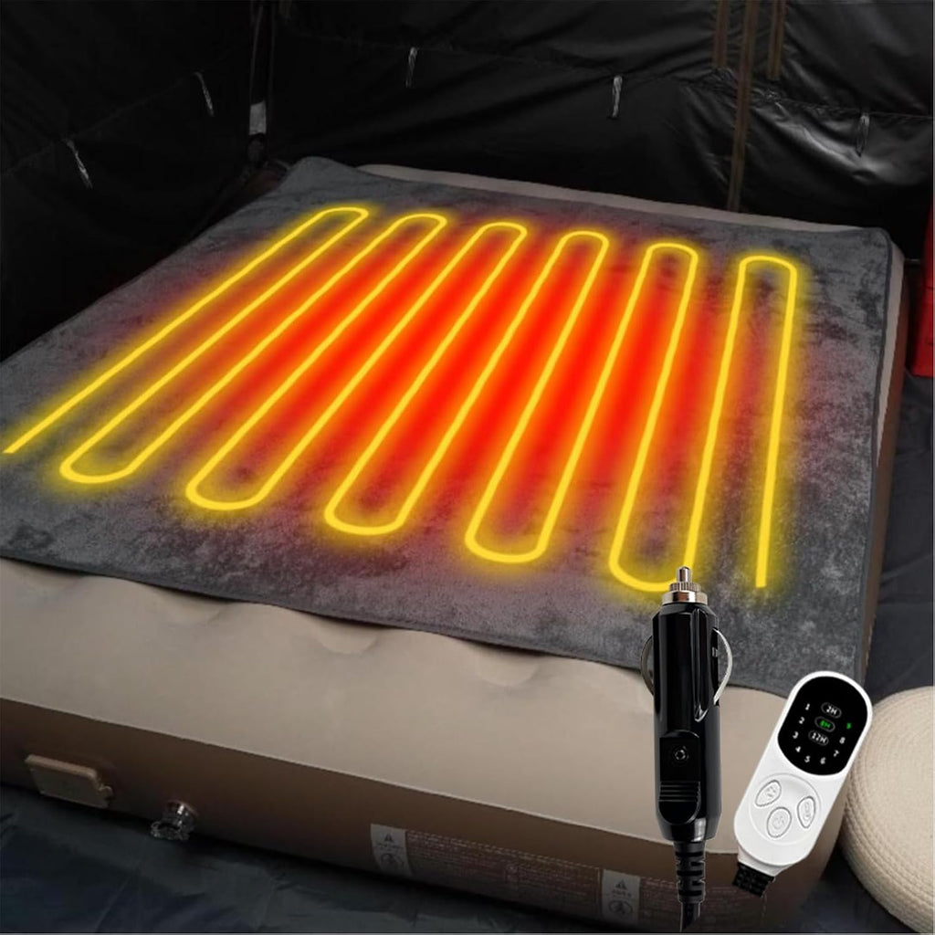 12V Electric Heated Blanket 62.9"x59" Sleeping Bag Liner Mat Pad with 9 Heating Levels 2/8/12 Hours Auto Off Heating