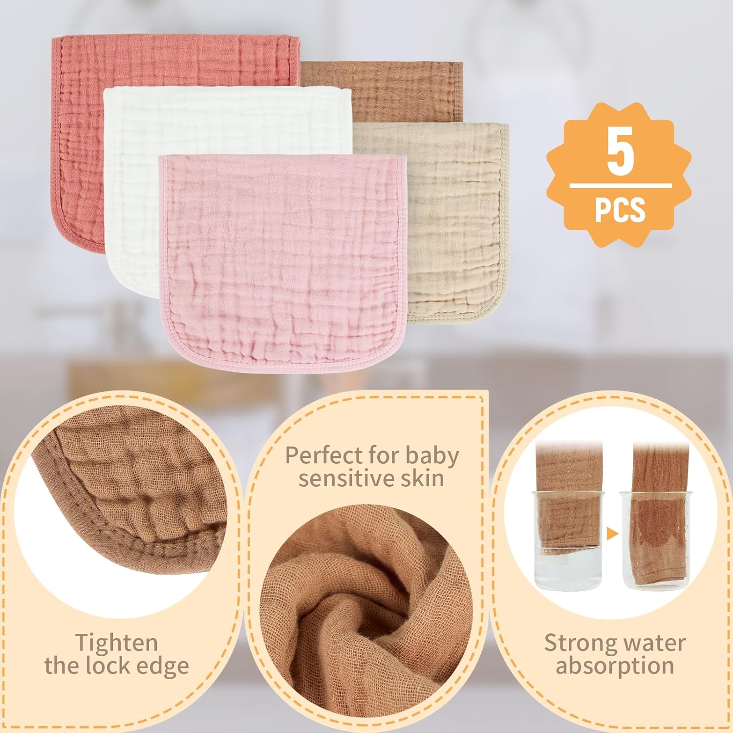 Baby Burp Cloth 100% Cotton Newborn Cotton Muslin Burp Cloth 10x20 inches