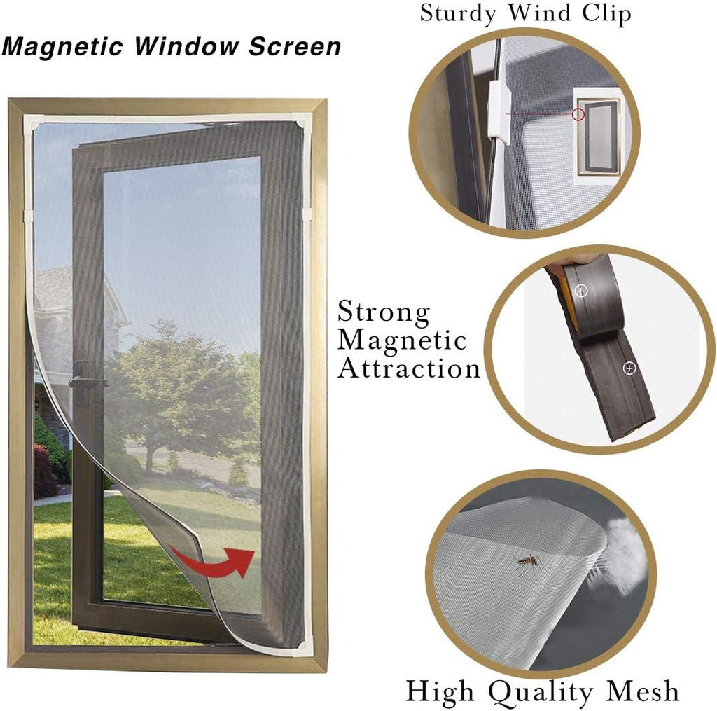Adjustable DIY Magnetic Window Screen Max 55”H x 36”W Fits Any Size Smaller DIY Easy Installation (White)