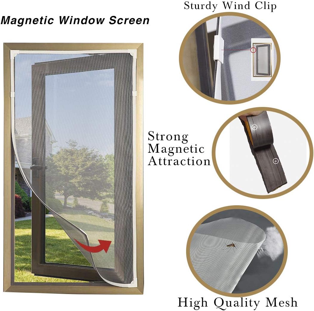 Adjustable DIY Magnetic Window Screen Max 55”H x 36”W Fits Any Size Smaller DIY Easy Installation (White)