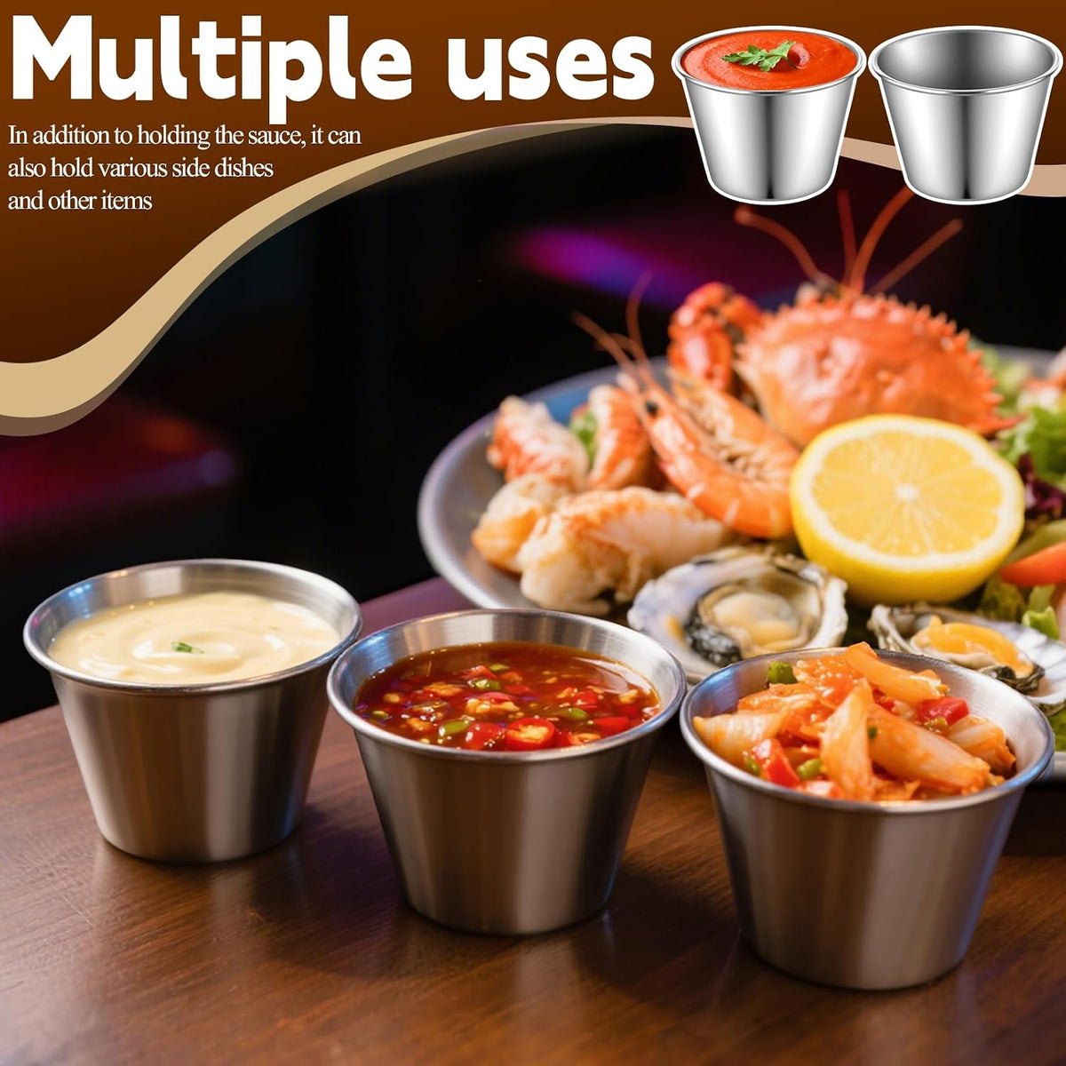 50 Pcs 2.5oz Stainless Steel Dipping Sauce Cup Mini Dip Bowls