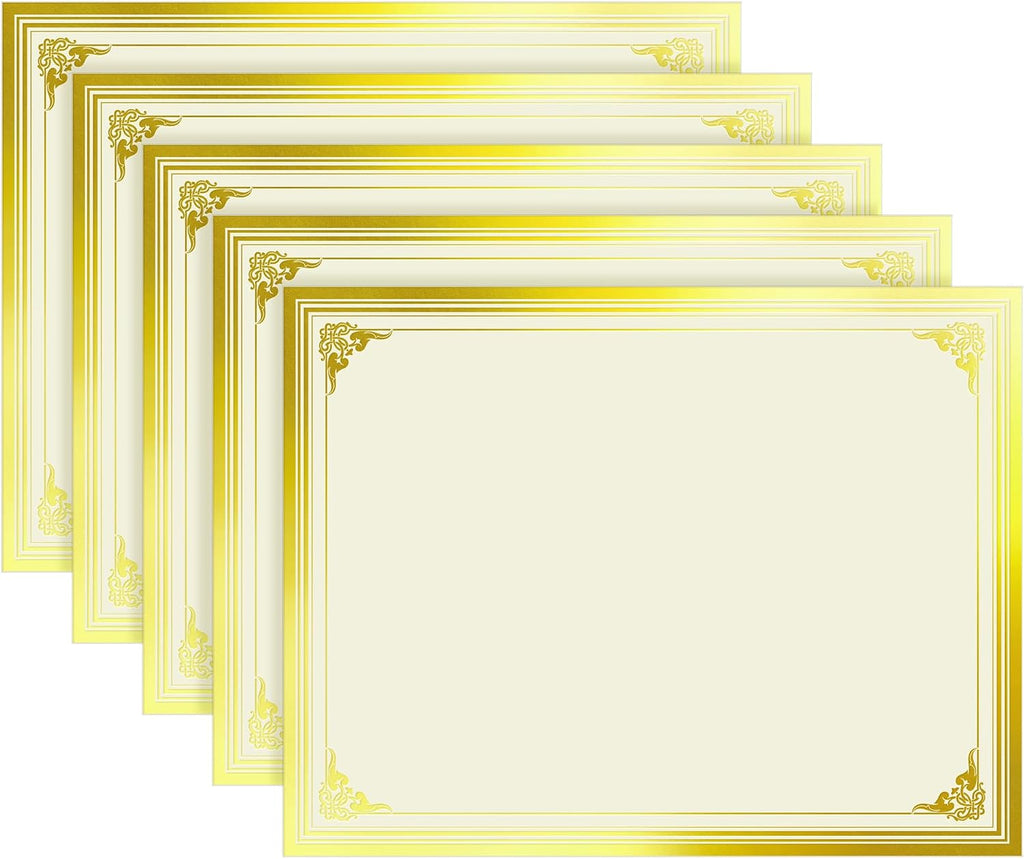 100 Sheets Certificate Papers - Blank Gold Foil Border, Letter Size 8.5x11 for Diploma, Certificates, Participation
