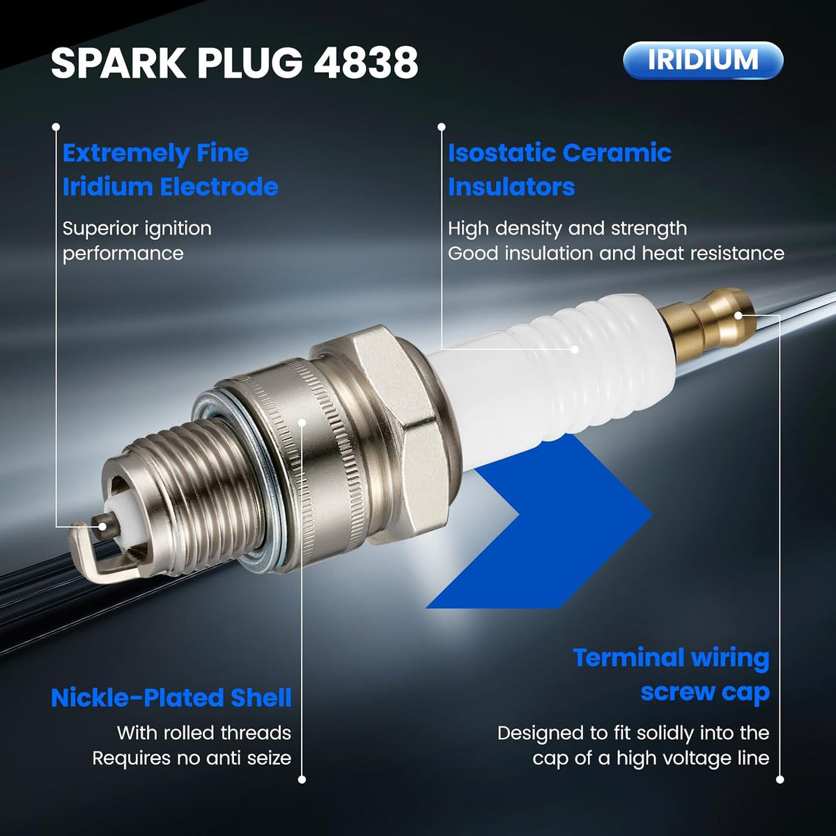 Iridium Spark Plug 4838 4 Pack for Mercury Outboard