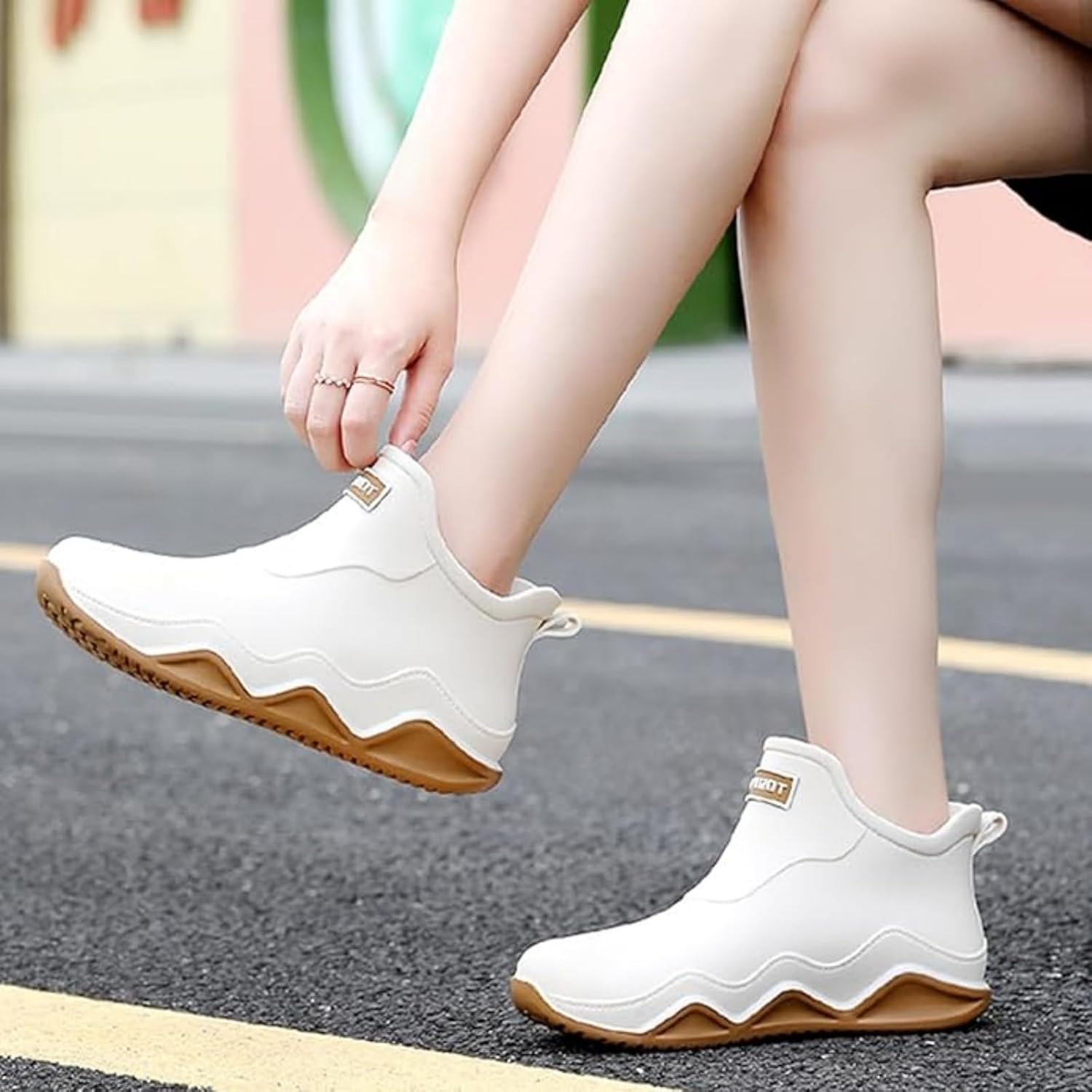 Womens Short Rain Boots Waterproof Rubber Rain Shoes for Women Chelsea Ankle Boots Wide Width Non Slip Garden Shoes