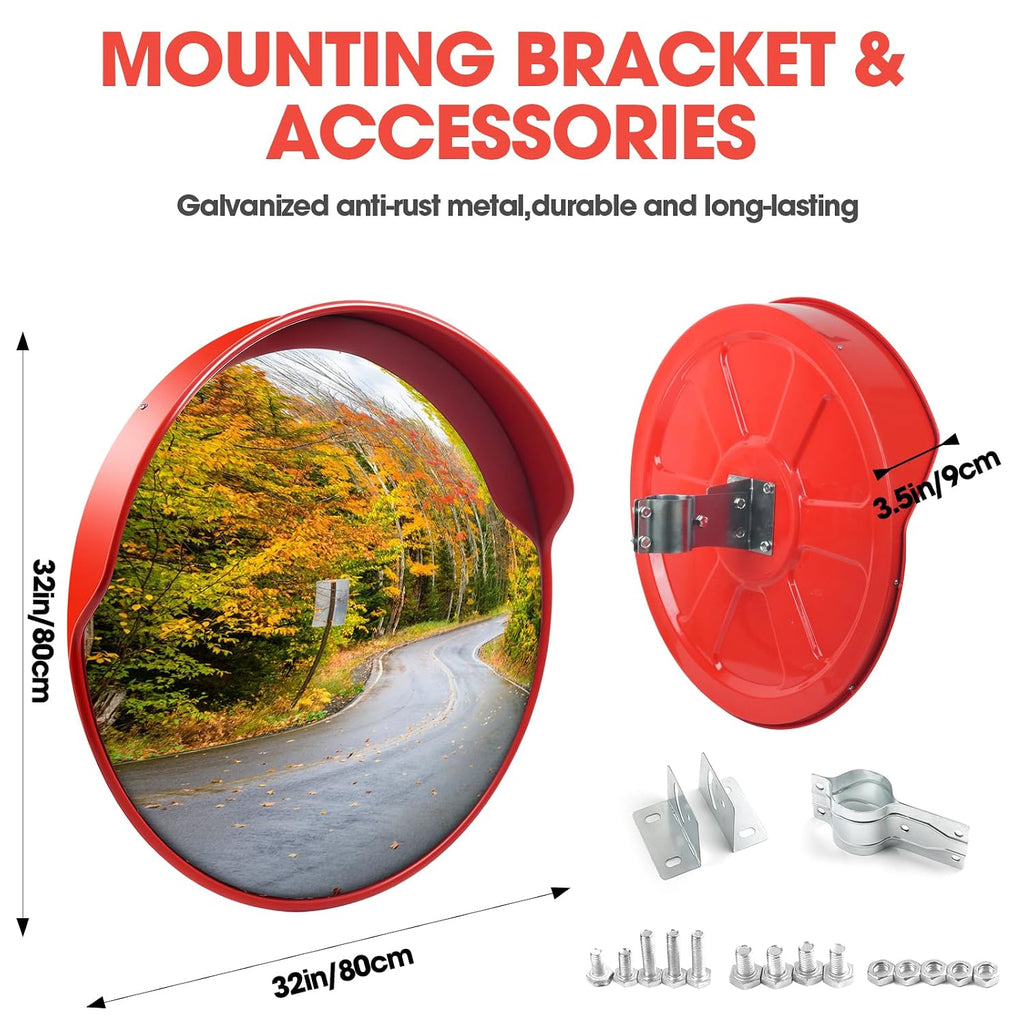 Convex Traffic Mirror - 32" Outdoor Driveway & Security Parabolic Safety Mirror, Acrylic Blind Spot Miror for Garage