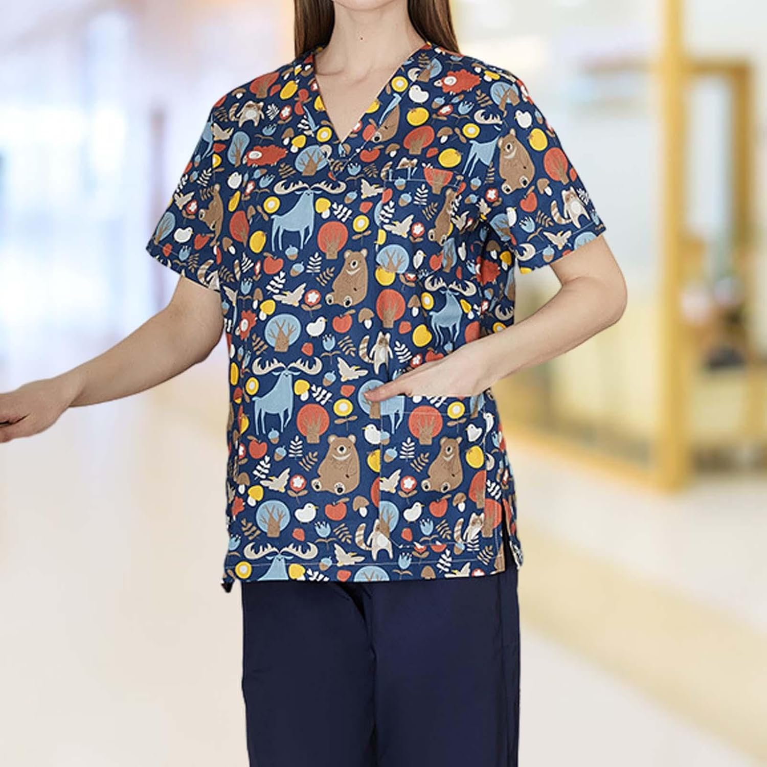 Nursing Scrubs Tops Women Uniform Scrub Top Shirt V Neck Short Sleeve with Pockets Stretch Breathable Washable