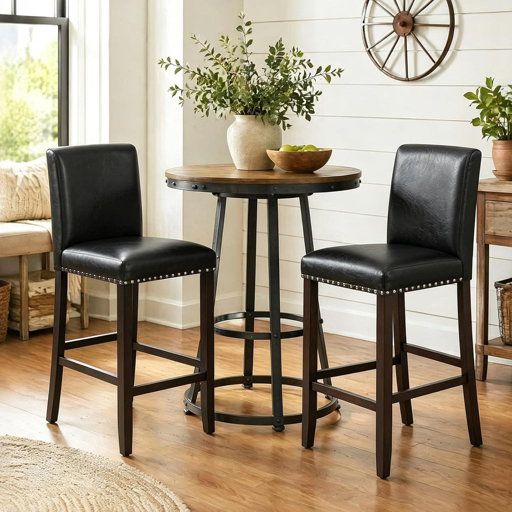Counter Height Bar Stools Set of 4 with PVC Leather Back and Seat