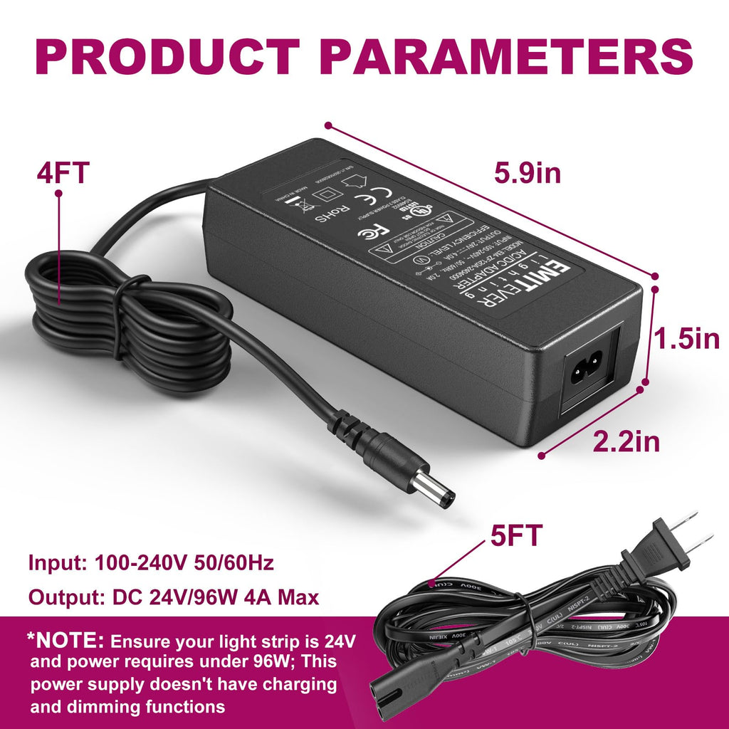24V 60W Power Supply,4A UL-Listed LED Adapter,Class 2