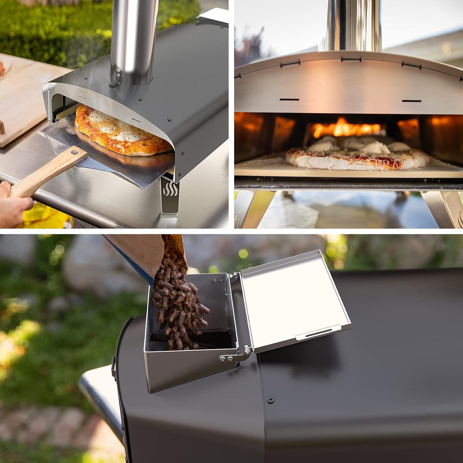 12" Wood Pellet Pizza Oven Outdoor 35 Lbs – 60 Sec Bake, Stone/Peel