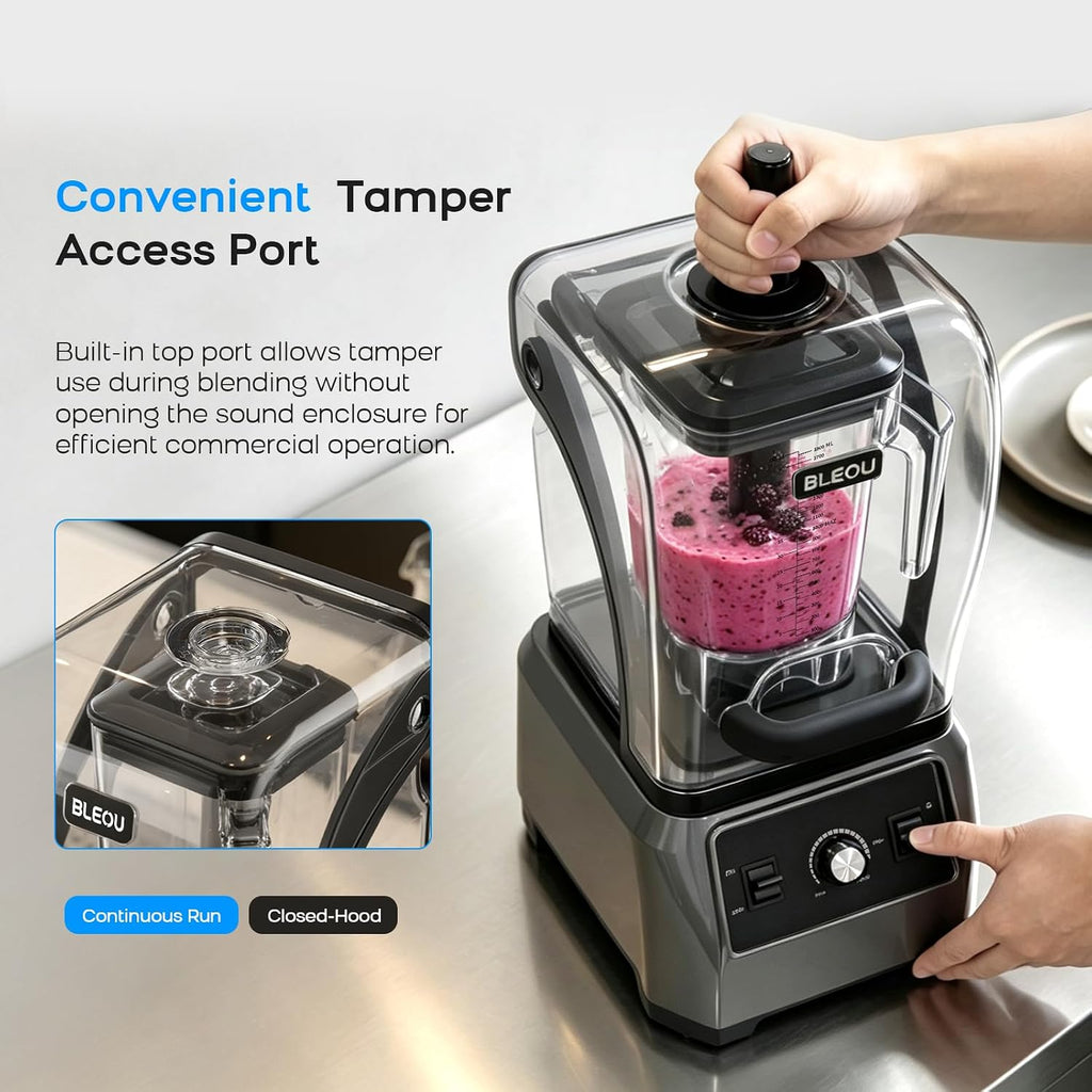 1680W Commercial Blender with Sound Shield & Self-Cleaning