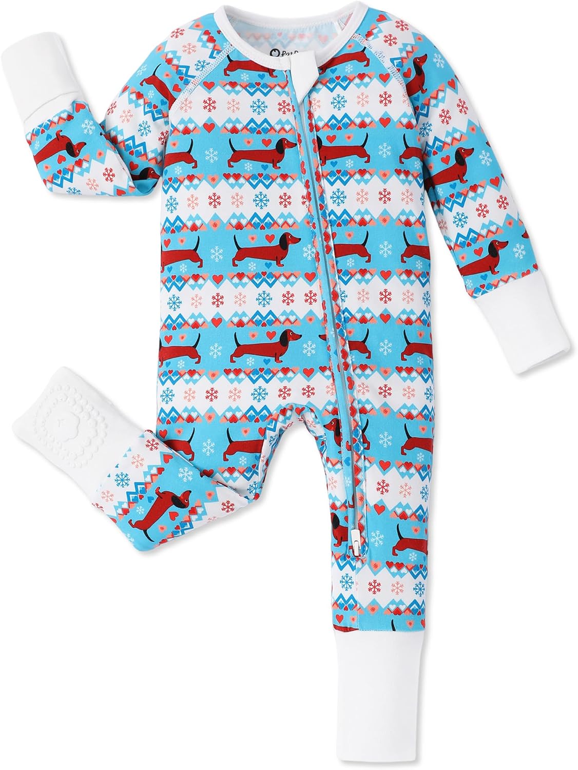 Organic Cotton Baby Footie Pajamas with Two-Way Zipper & Mittens