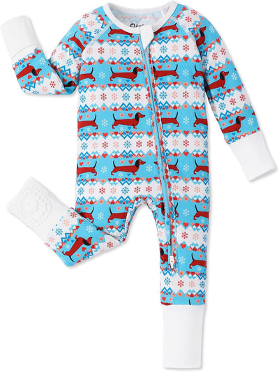 Organic Cotton Baby Footie Pajamas with Two-Way Zipper & Mittens