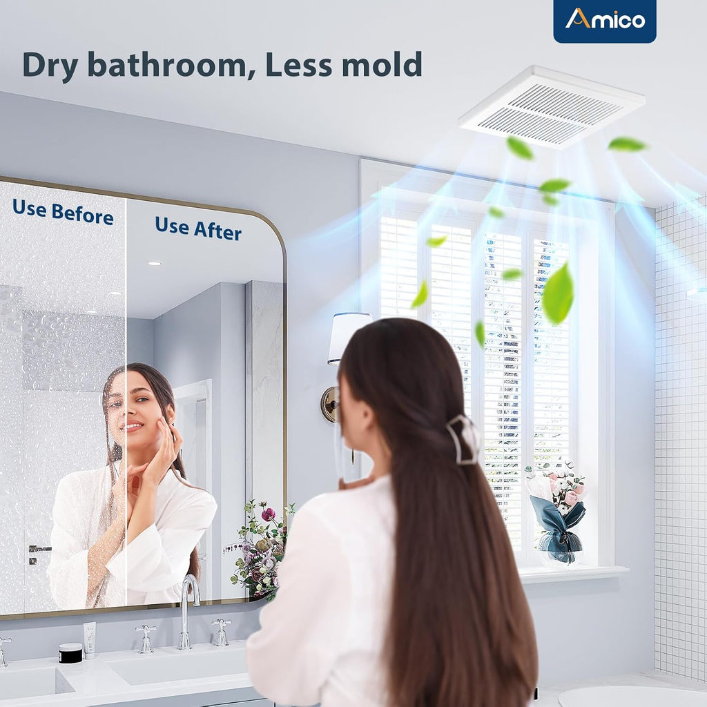 Amico Bathroom Exhaust Fan, 1.0 Sones, 80 CFM, No Attic Access Needed