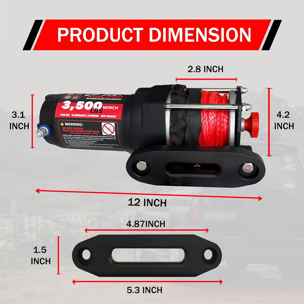 3500 lb ATV UTV Recovery Winch, 12V Electric Winch Kit with 1/4"×33' Synthetic Rope Wired Remote and Wireless