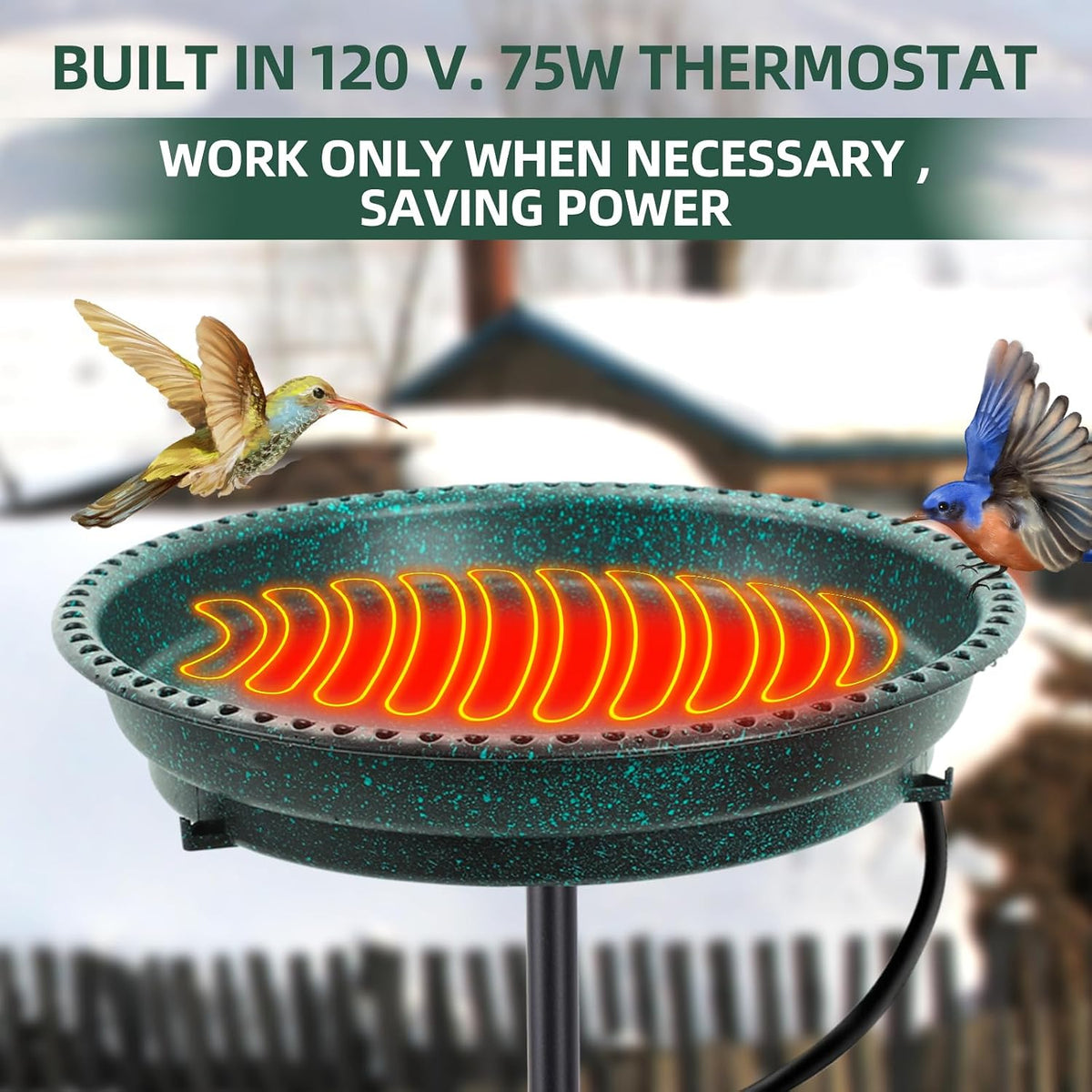 Heated Bird Bath for Outdoors for Winter, 75W Bird Bath Water Heater Bird Bath Deicer,Deep Bowl Thermostatic Control