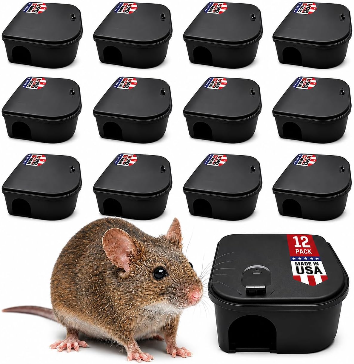 Mice Bait Station Boxes (12 Pack, with 1 Key) | Heavy Duty Mouse Trap Holder Great for Catching Rats and Mice Pest