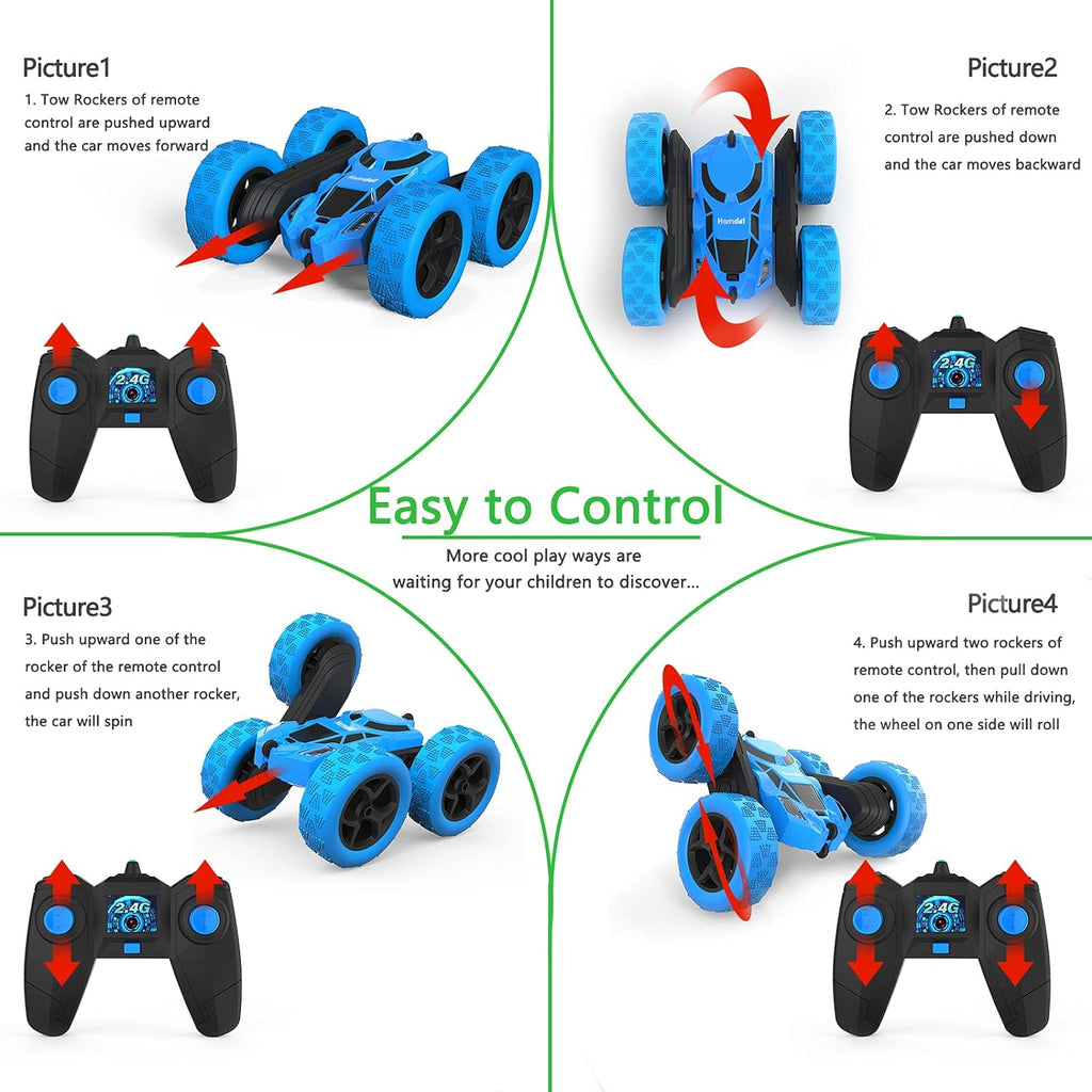 Remote Control Car for Kids, 360° Rotating RC Stunt Car Double-Sided 4WD Electric Vehicle with LED Lights, 2.4GHz