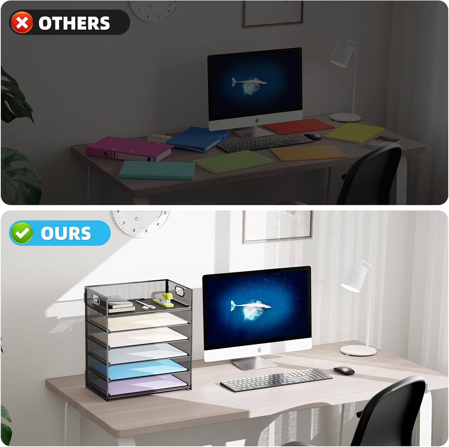 6 Tier Paper Organizer Letter Tray - Mesh Desk File Organizer with Handle, Paper Sorter Organizer for Letter/A4