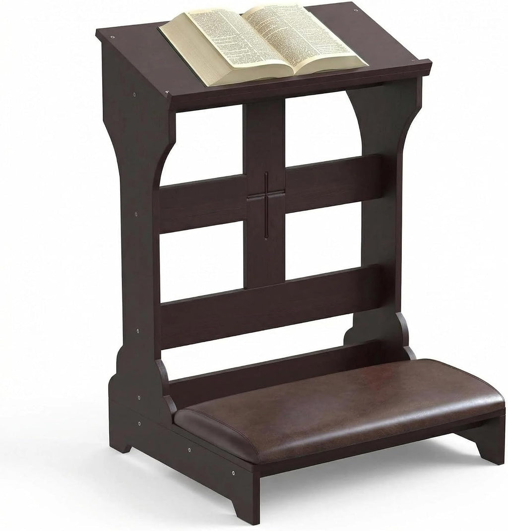 Prayer Kneeler Wooden Bench Stool with Padded Cushion and Storage Shelf - Heavy Duty Solid Wood Prayer Kneeler for