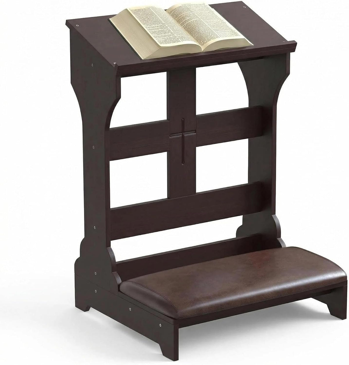 Prayer Kneeler Wooden Bench Stool with Padded Cushion and Storage Shelf - Heavy Duty Solid Wood Prayer Kneeler for