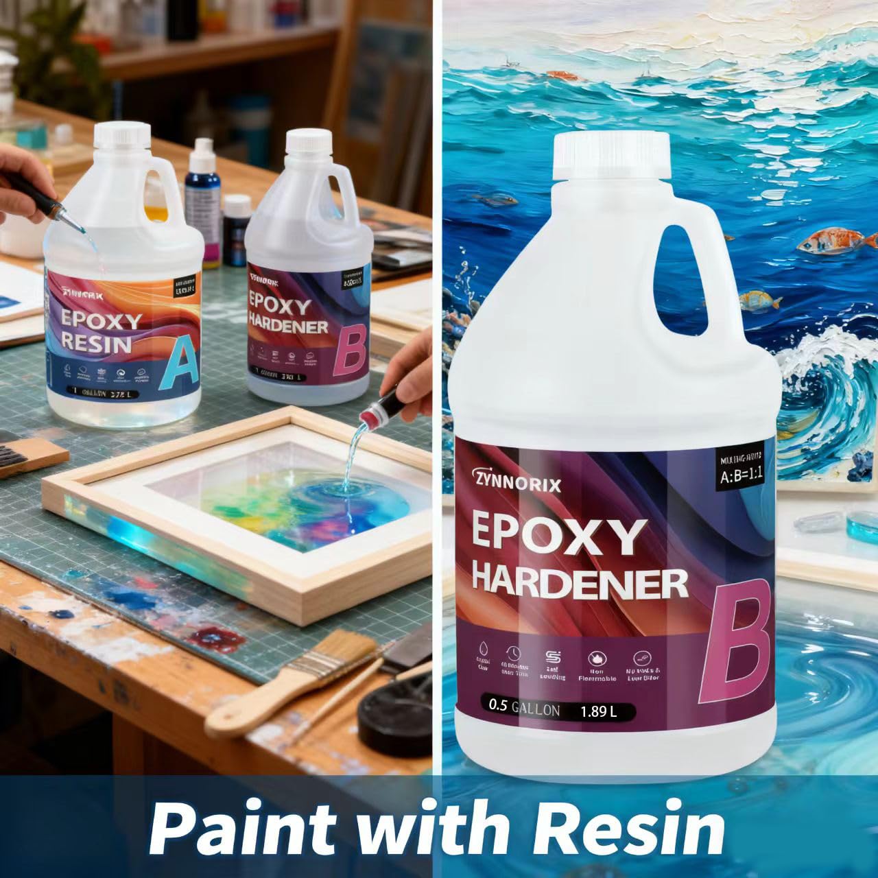 Resin Epoxy 1 Gallon,3×UV Resistant,Self Levefing, Best for DIY, Art, River Table, Wood, Flower, Molds