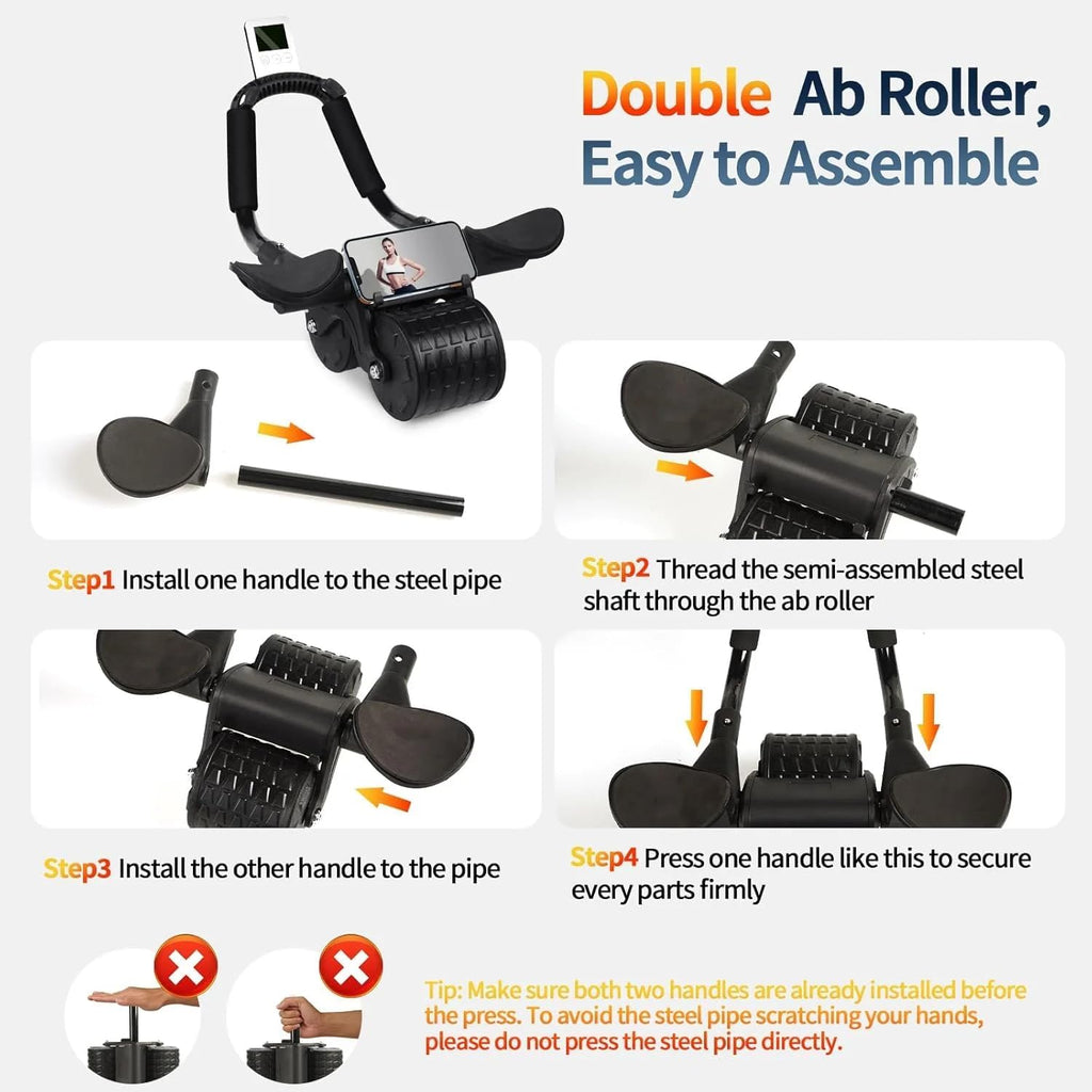 Elbow Support Ab Roller Wheel with Knee Mat & Timer | Portable Home Gym Fitness;Workout Equipment for Core Strength