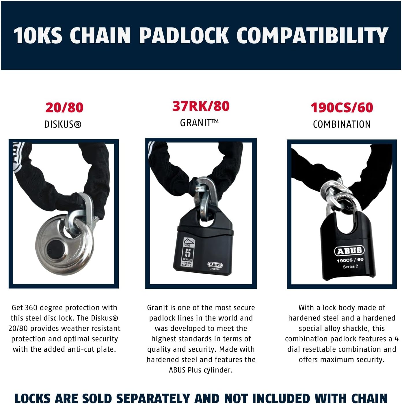Hardened Steel 10KS 3/8" Thick Square Security Chain | for Bikes, Containers, Trailers, ATV's, Motorcycles and