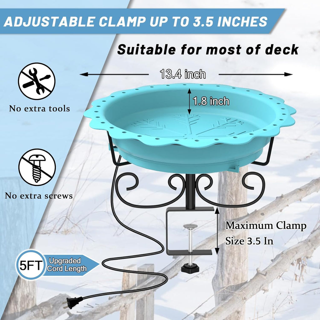 100W Heated Bird Baths for Outdoors, Heated Birdbath Outside Winter, Blue