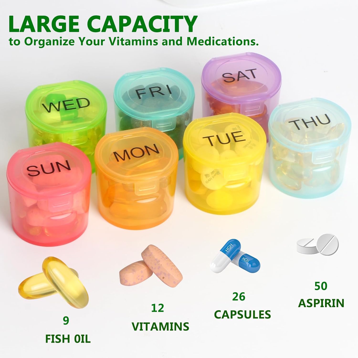 Weekly Pill Organizer, BPA Free Medicine Organizer Rainbow 9 Day Pill Box, Daily Portable Pill Conatainer for