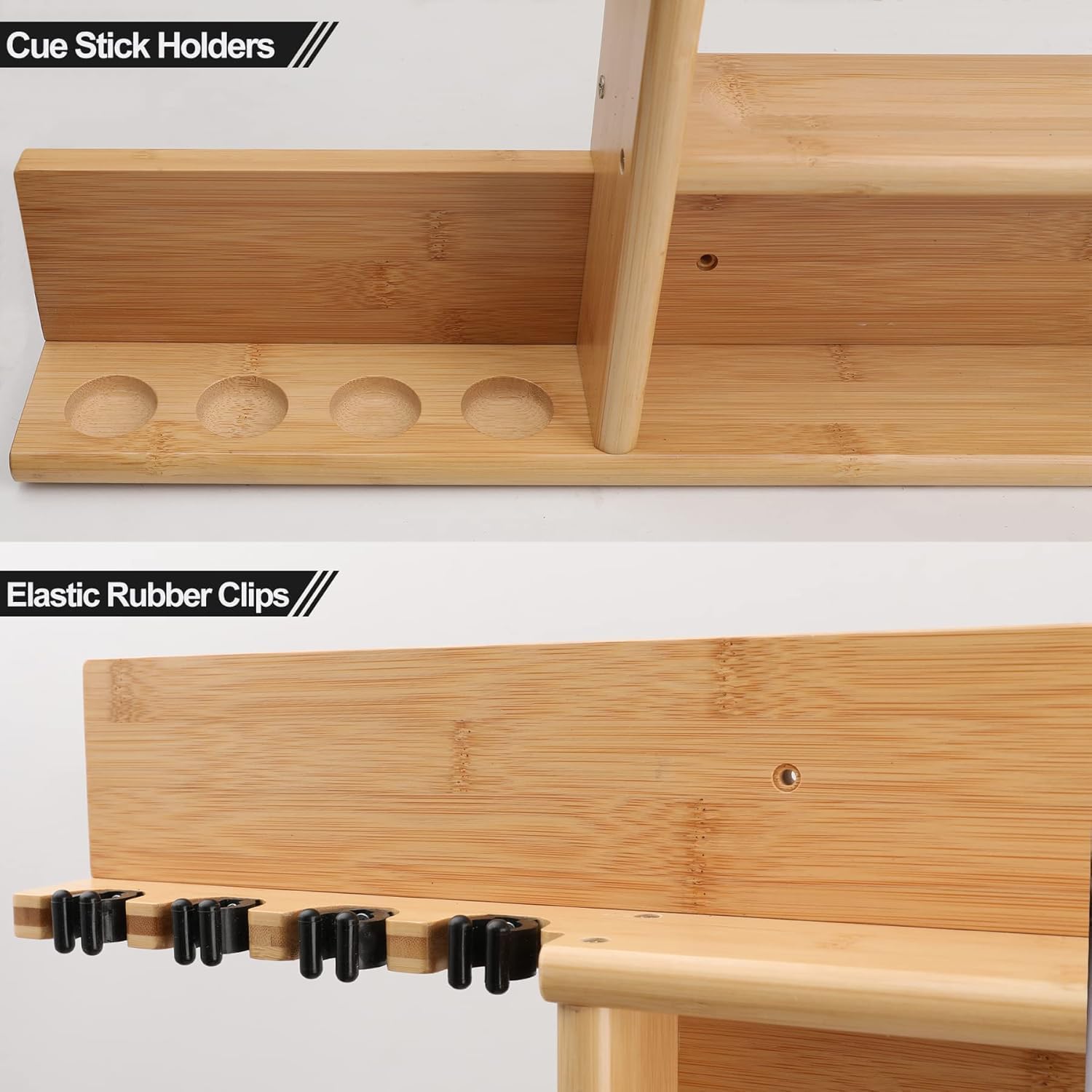 Pool Cue Rack Wall Mount,Cue Stick Holder,Wall Pool Stick Holder,Bamboo | Holds 8 Cues and Full Set of Balls, Pool