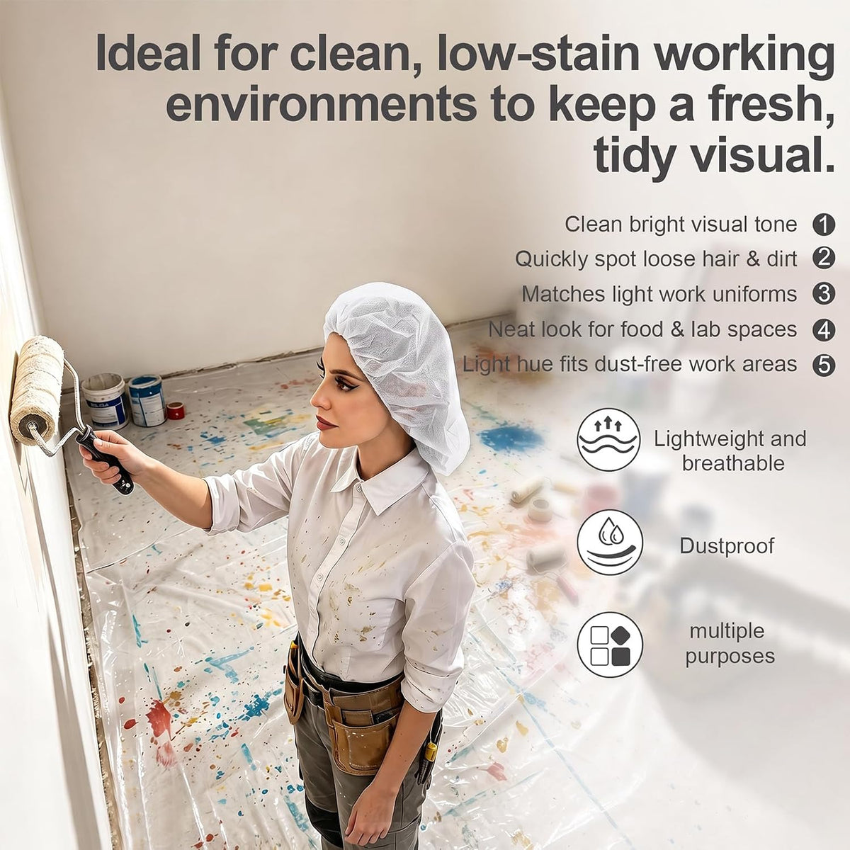 Disposable Bouffant Cap Hair Net for Food Service Latex-Free