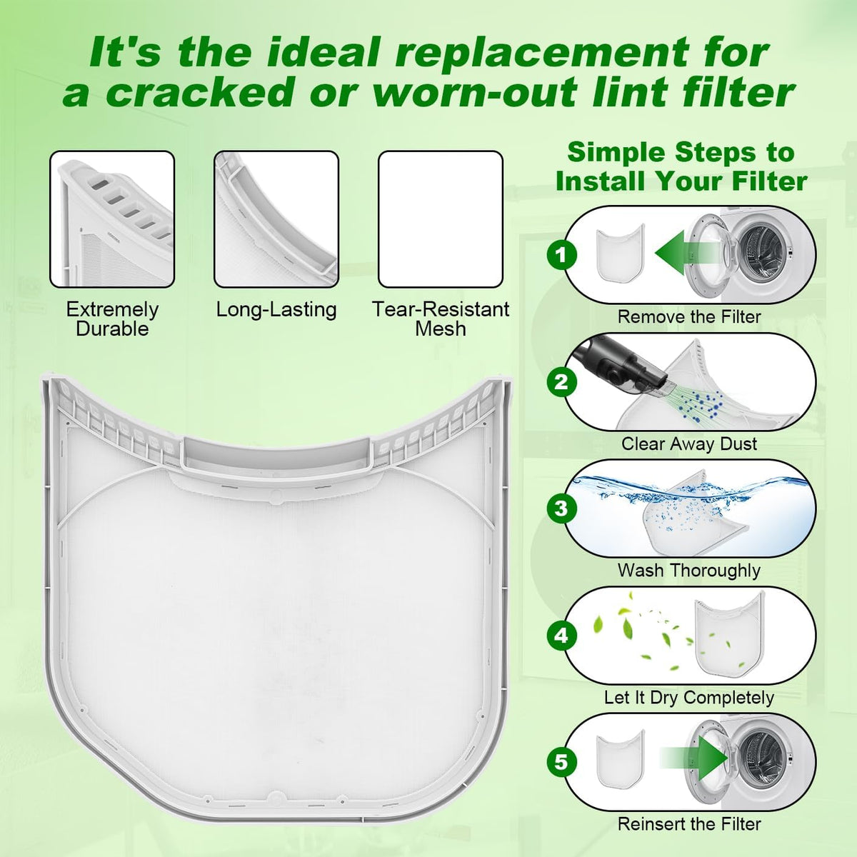ADQ56656403 Dryer Lint Filter Replacement for LG WashTower & Dryers, Compatible with DLEX4000W DLGX4001W DLGX4201B DLGX4201W, Durable Lint Screen Trap, Replaces Parts 4960837 AP7012980 PS16546780