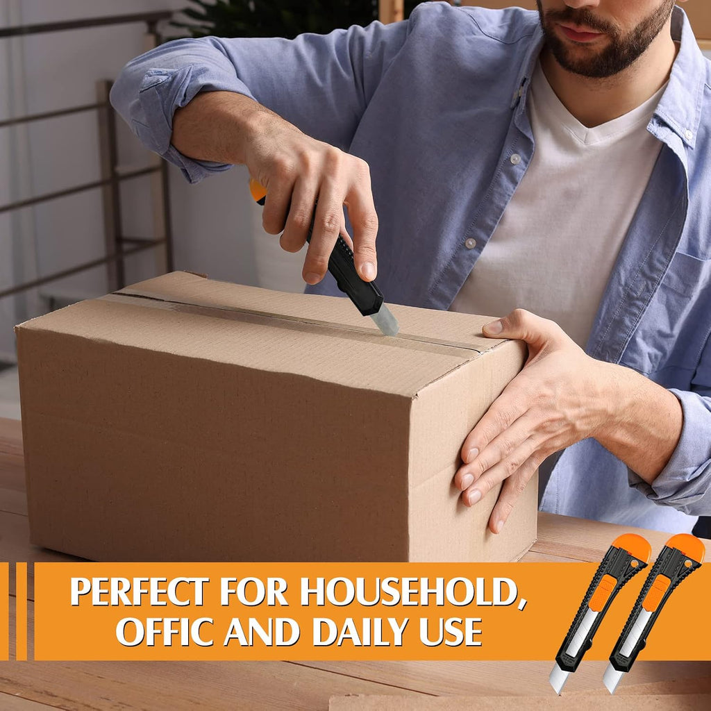 50 Pack Box Cutter Retractable Utility Knife 18mm Wide Blade Cardboard Cutter Suitable for Office Art, Craft and Home