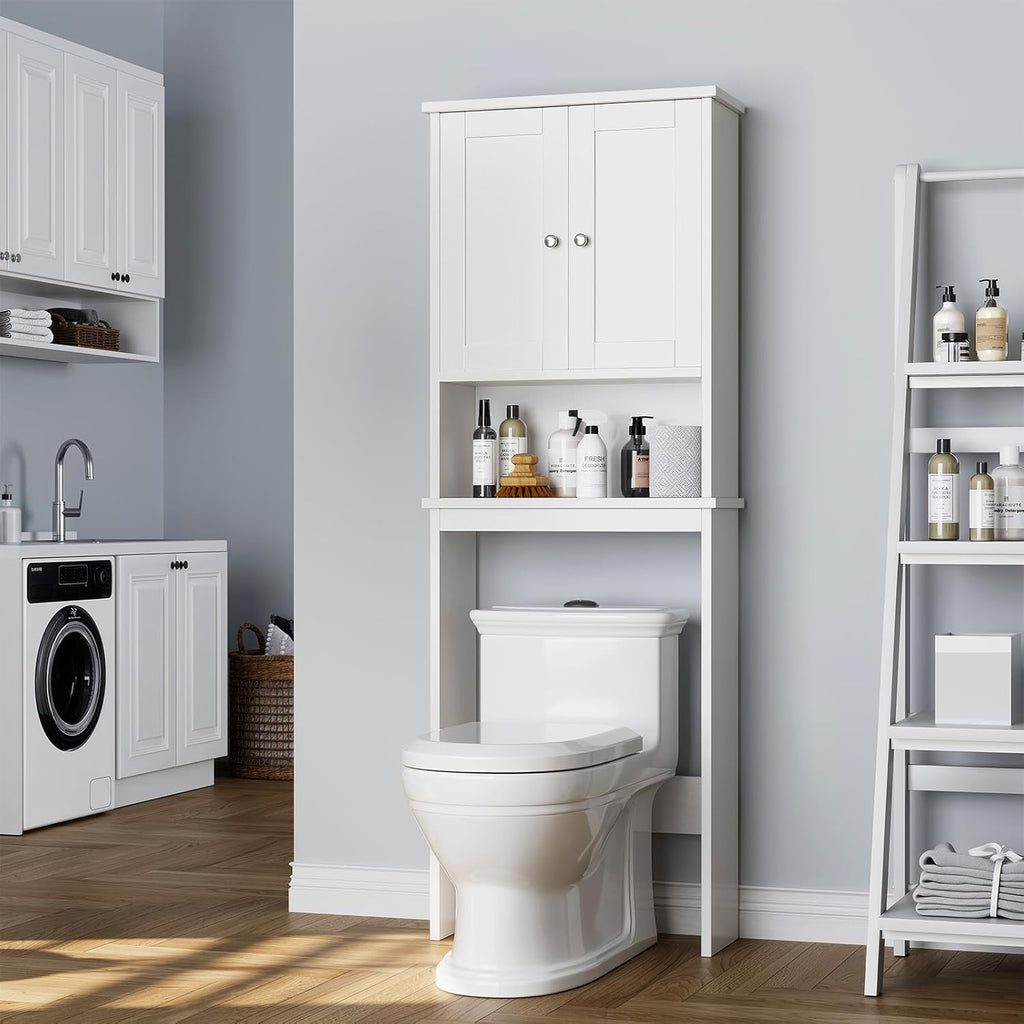 Over the Toilet Storage Cabinet, Bathroom Storage Organizer Over Toilet, Space Saver W/Adjustable Shelf & Open Shelf